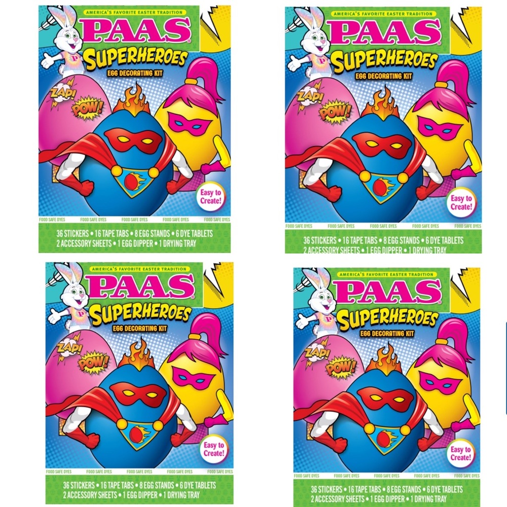 PAAS® Eggsperiments Superhero Egg Die Coloring, Bundle of 4 Kits